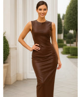 Vestido Midi Marrom Couro Eco Festa Elegante | Iana
